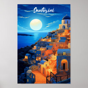 Santorini Griekenland Beroemde Vintage Reisplaats Poster