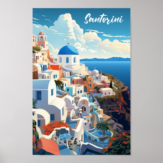 Santorini Griekenland Beroemde Vintage Reisplaats Poster (Voorkant)