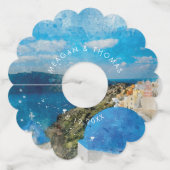 Santorini Griekenland bestemming getrouwd in het b Wijnglaslabel (Voorkant)