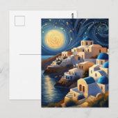 Santorini, Griekenland bij maanlicht - Greek Islan Briefkaart (Voorkant / Achterkant)