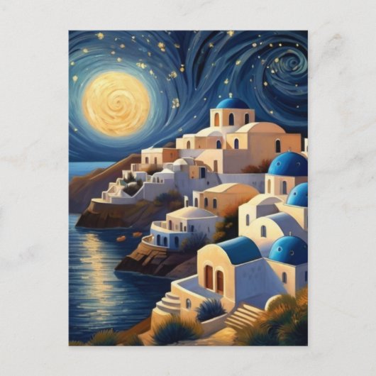Santorini, Griekenland bij maanlicht - Greek Islan Briefkaart (Voorkant)