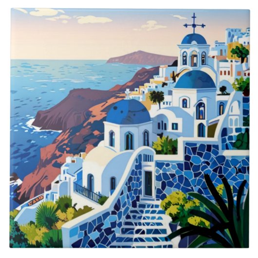 Santorini Griekenland bij zonsondergang - Grieks e Tegeltje (Voorkant)