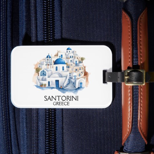Santorini Griekenland Blauw dak Gebouwen Architect Bagagelabel (Voorkant Insitu 4)