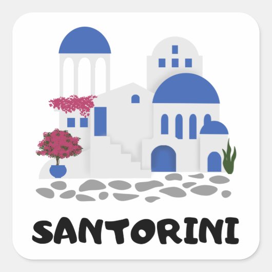 Santorini Griekenland Blauw dak Vierkante Sticker (Voorkant)