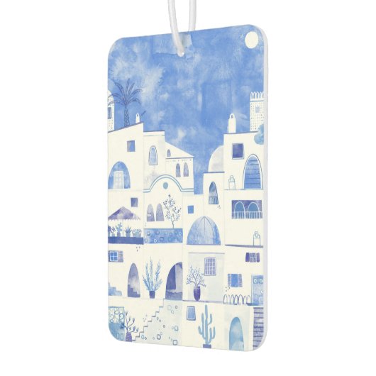 Santorini Griekenland Blauw en wit Waterverf Art Luchtverfrisser (Links)