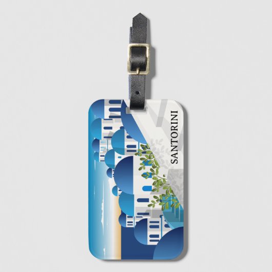  Santorini Griekenland Blauw Wit Bagagelabel (Voorkant (verticaal))