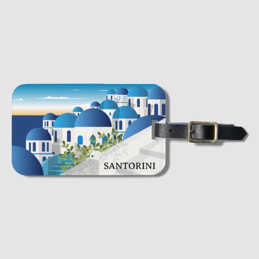  Santorini Griekenland Blauw Wit Bagagelabel (Voorkant (horizontaal))