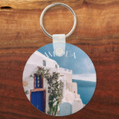 Santorini Griekenland - blauwe deur naar het griek Sleutelhanger (Voorkant)