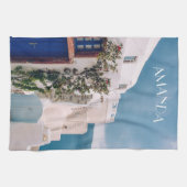 Santorini Griekenland - blauwe deur naar het griek Theedoek (Horizontaal)