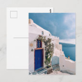 Santorini Griekenland - blauwe deur naar santorini Briefkaart (Voorkant / Achterkant)