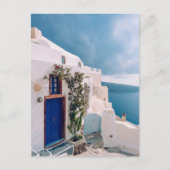 Santorini Griekenland - blauwe deur naar santorini Briefkaart (Voorkant)