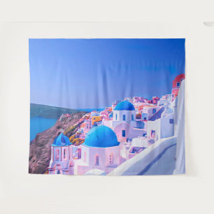Santorini Griekenland Blauwe Eiland Fotohokje Acht Wandkleed