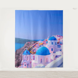 Santorini Griekenland Blauwe Eiland Fotohokje Acht Wandkleed
