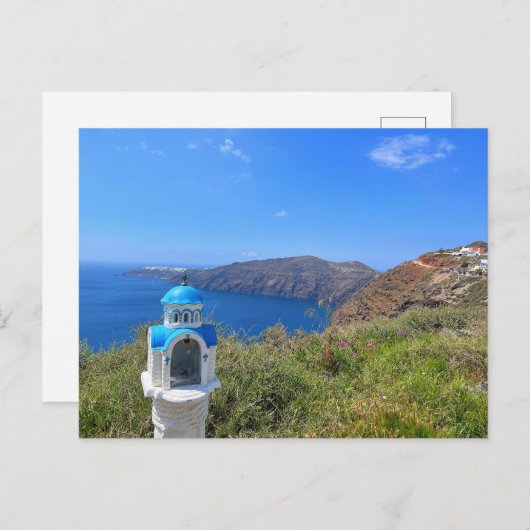 Santorini Griekenland Blauwe Koepelkerk Briefkaart (Voorkant / Achterkant)