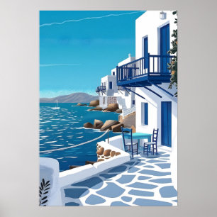 Santorini Griekenland Blauwe Zee Kust Muurkunst Poster