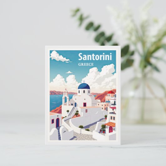  Santorini Griekenland Blue Church Travel Briefkaart (Staand voorkant)