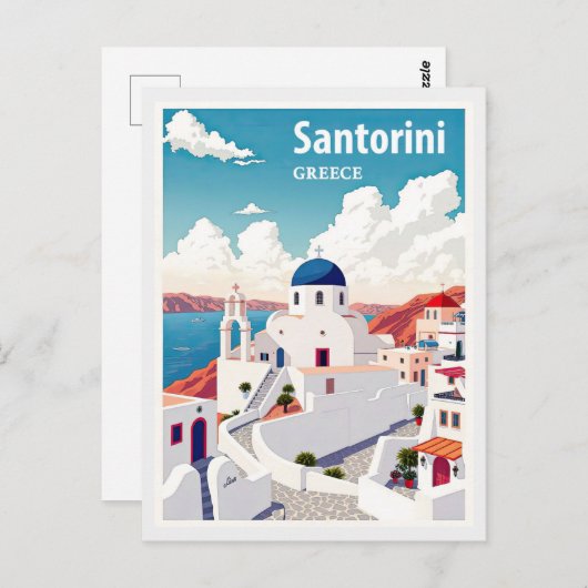  Santorini Griekenland Blue Church Travel Briefkaart (Voorkant / Achterkant)