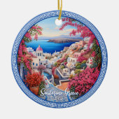 Santorini Griekenland Bougainvillea Schilderij Rei Keramisch Ornament (Voorkant)