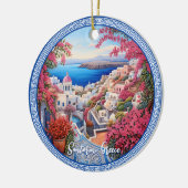 Santorini Griekenland Bougainvillea Schilderij Rei Keramisch Ornament (Links)