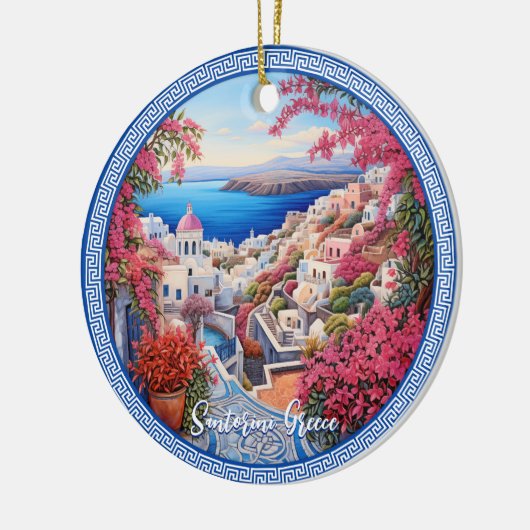 Santorini Griekenland Bougainvillea Schilderij Rei Keramisch Ornament (Links)
