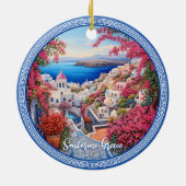 Santorini Griekenland Bougainvillea Schilderij Rei Keramisch Ornament (Achterkant)