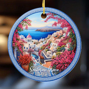Santorini Griekenland Bougainvillea Schilderij Rei Keramisch Ornament