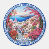 Santorini Griekenland Bougainvillea Schilderij Rei Magneet (Voorkant)