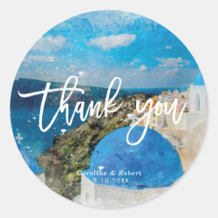 Santorini, Griekenland bruiloft dank u sticker