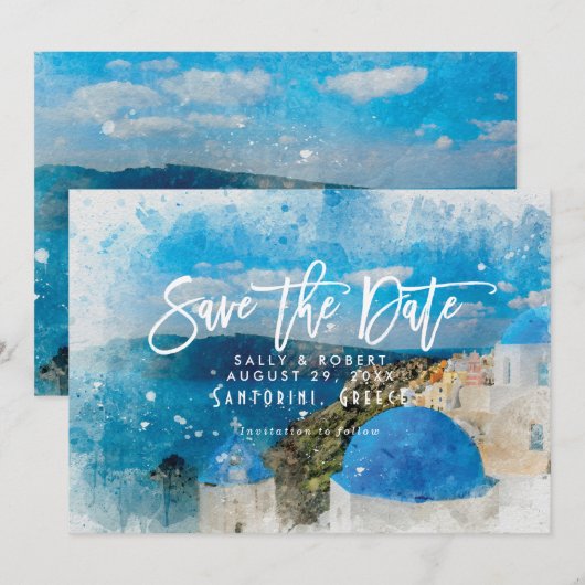 Santorini griekenland bruiloft op de zomervakantie bedankkaart (Voorkant / Achterkant)