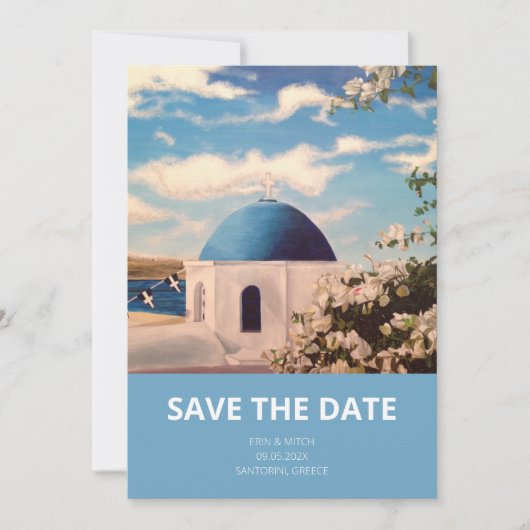 Santorini Griekenland Bruiloft Save the Date Uitno (Voorkant)