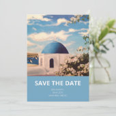 Santorini Griekenland Bruiloft Save the Date Uitno (Staand voorkant)