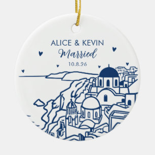 Santorini Griekenland Eerste Kerstmis als Echtpaar Keramisch Ornament