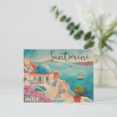 Santorini Griekenland Eiland Waterverf Reizen Souv Briefkaart (Staand voorkant)