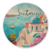 Santorini Griekenland Eiland Waterverf Reizen Souv Keramische Knop (Voorkant)