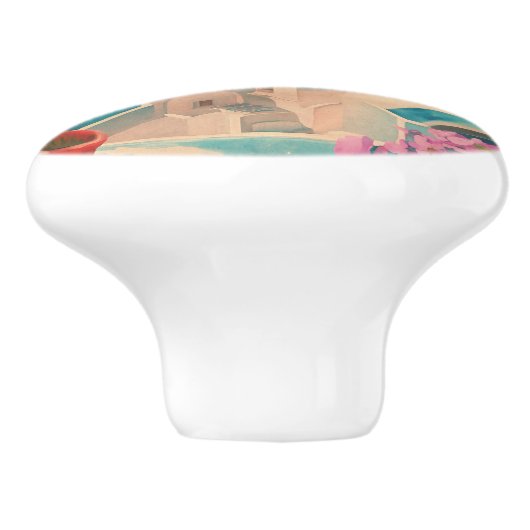 Santorini Griekenland Eiland Waterverf Reizen Souv Keramische Knop (Zijkant)