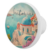 Santorini Griekenland Eiland Waterverf Reizen Souv Keramische Knop (Rechts)
