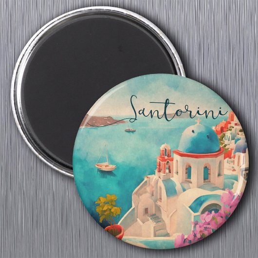 Santorini Griekenland Eiland Waterverf Reizen Souv Magneet