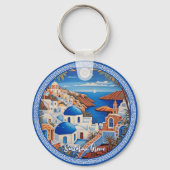 Santorini Griekenland Eiland Zee schilderij | Reis Sleutelhanger (Voorkant)