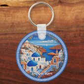 Santorini Griekenland Eiland Zee schilderij | Reis Sleutelhanger (Achterkant)