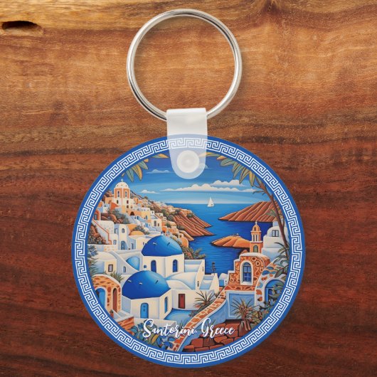 Santorini Griekenland Eiland Zee schilderij | Reis Sleutelhanger (Voorkant)