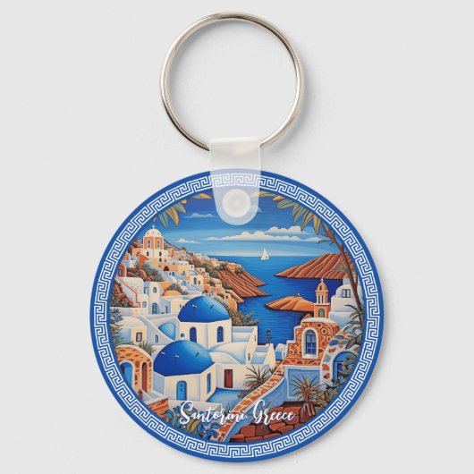 Santorini Griekenland Eiland Zee schilderij | Reis Sleutelhanger (Achterkant)