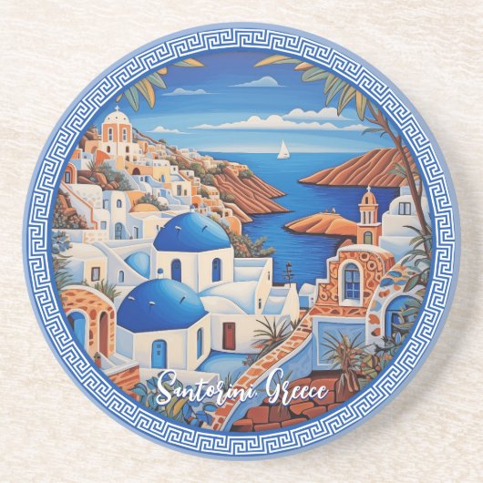 Santorini Griekenland Eiland Zee schilderij | Reis Zandsteen Onderzetter (Voorkant)