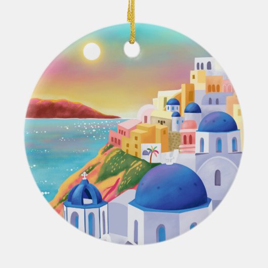 Santorini Griekenland Europa Kunst Bestemming Reiz Keramisch Ornament (Achterkant)