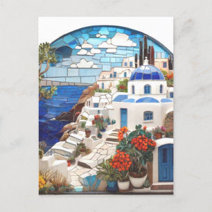 Santorini Griekenland Faux Mosaic Arch, Grieks dor Briefkaart