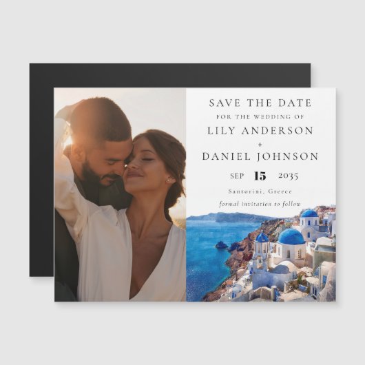 Santorini Griekenland Fotobruiloft Bewaar de datum Magnetische Uitnodiging (Voorkant / Achterkant)