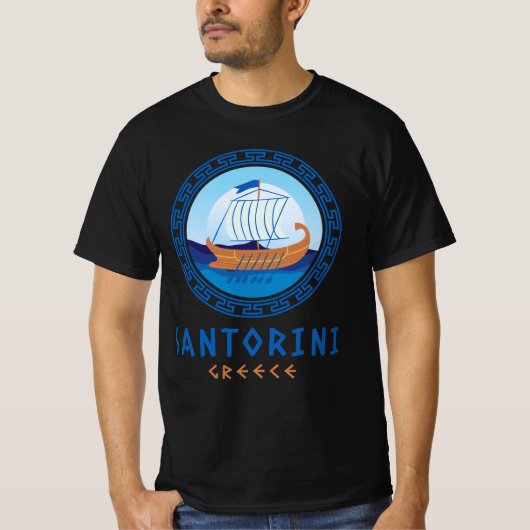 Santorini, Griekenland Grieks scheepsontwerp Manne T-shirt (Voorkant)