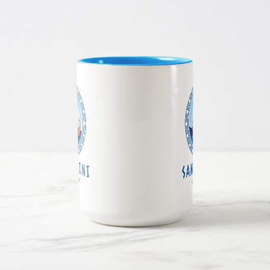 Santorini, Griekenland Grieks scheepsontwerp Tweekleurige Koffiemok (Center)