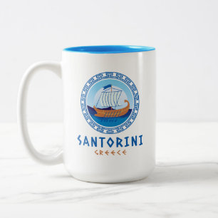 Santorini, Griekenland Grieks scheepsontwerp Tweekleurige Koffiemok