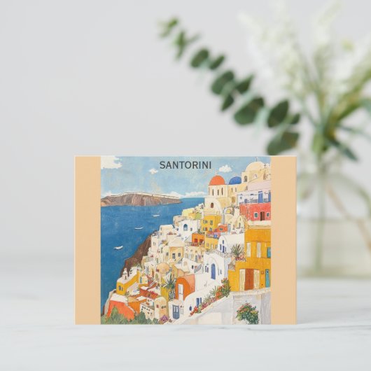 Santorini Griekenland Grieks Waterverf Reizen Briefkaart (Staand voorkant)