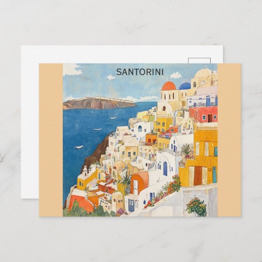 Santorini Griekenland Grieks Waterverf Reizen Briefkaart (Voorkant / Achterkant)